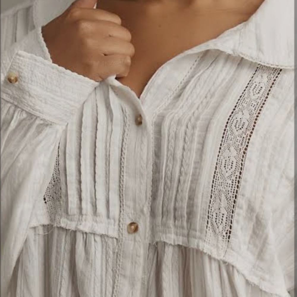 White Peasant Tunic Blouse Flowy Pintuck Pilcro Cotton - Picture 4 of 8
